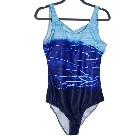 Blue One-Piece Swimsuit NWOT Size XL Abstract Print Swimwear - Picture 1 of 7